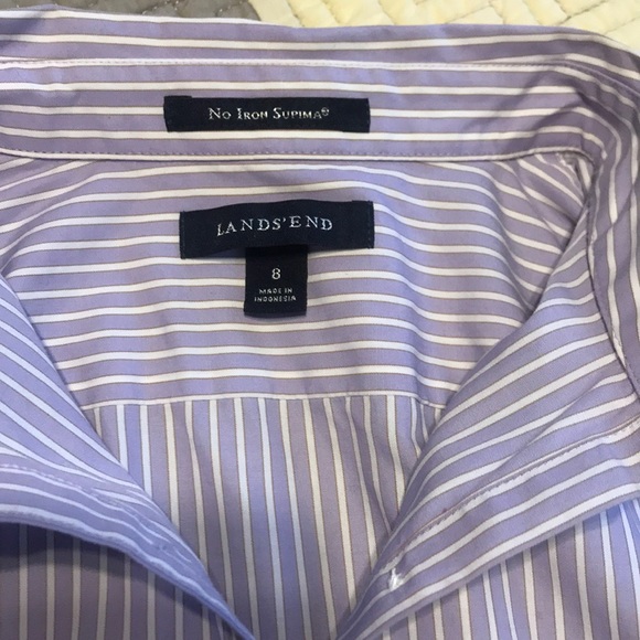 Lavender stripe & pink checked Land’s End tops - Picture 3 of 5